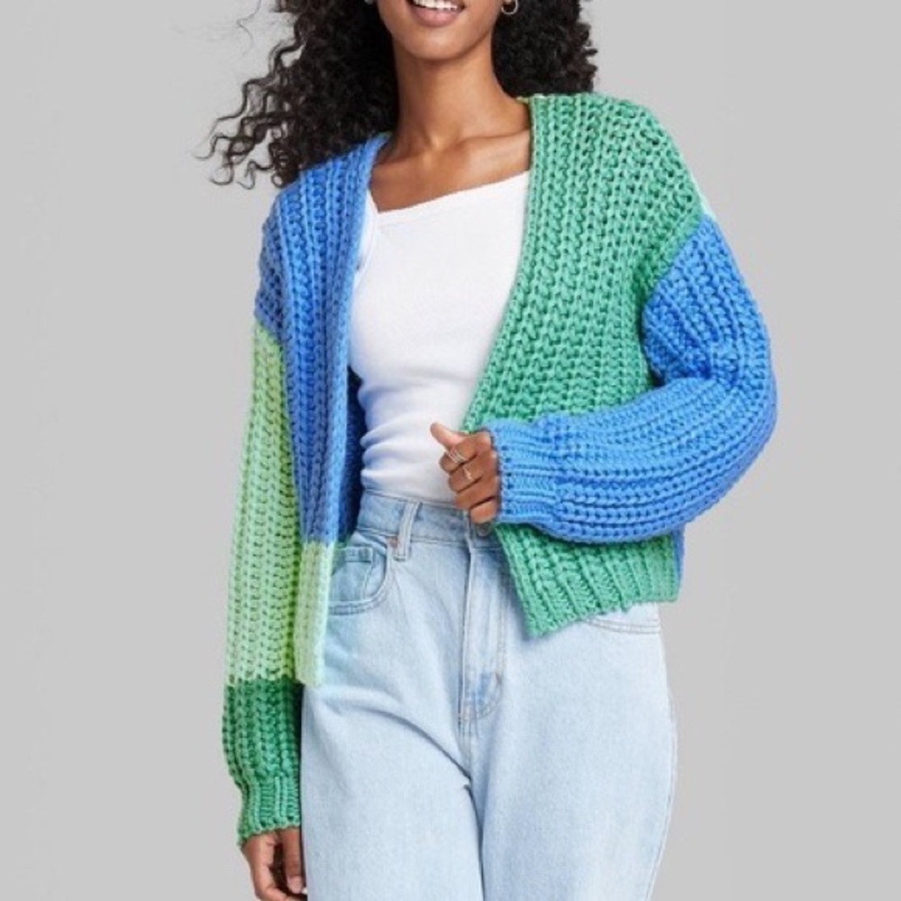 Wild Fable Chunky Knit Color Block Cardigan Sweater